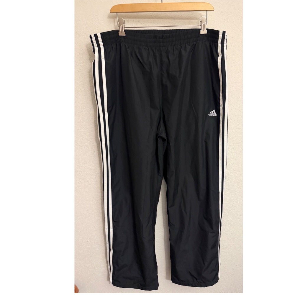 Adidas Black White 3 Stripe Mesh Lined Track Pants Zip Hem High Rise Womens L